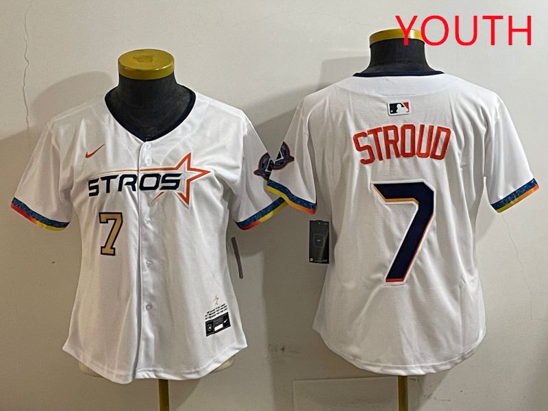 Youth Houston Astros #7 Stroud White Fourth generation Joint Name Nike 2025 MLB Jersey style 4